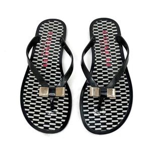Coach Landon Black Jelly Thong Sandal Flip Flops With Gold Bow Size 6